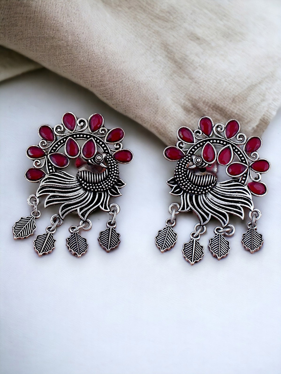 

LUCKY JEWELLERY Silver-Plated Oxidised Contemporary Peacock Studs Earrings
