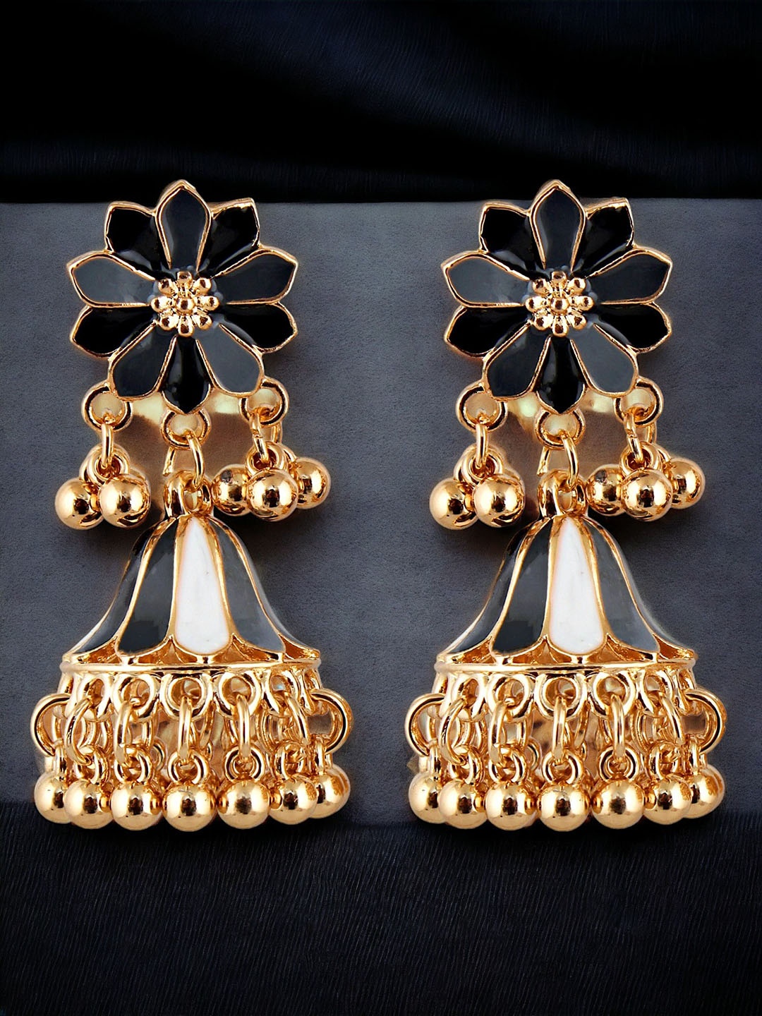 

LUCKY JEWELLERY Gold-Plated Dome Shaped Meenakari Jhumkas