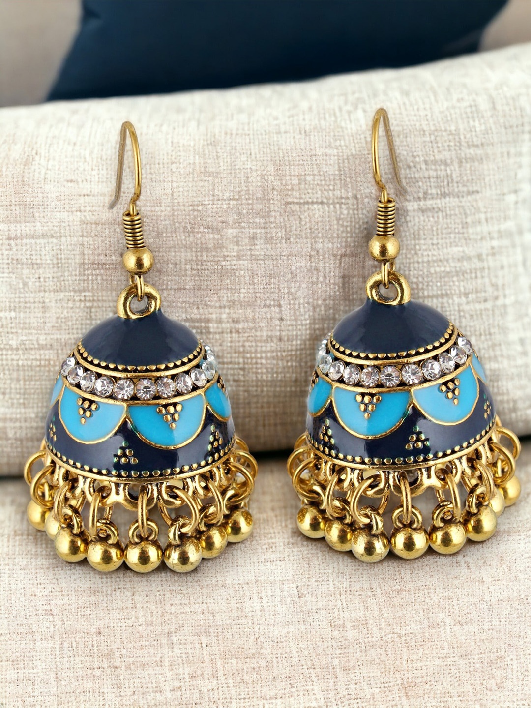 

LUCKY JEWELLERY Gold-Plated Meenakari Contemporary Jhumkas