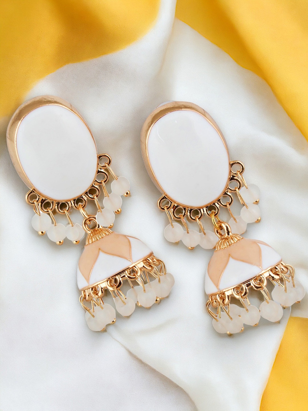 

LUCKY JEWELLERY Gold Plated Artificial Beads-Beaded Contemporary Jhumkas, White