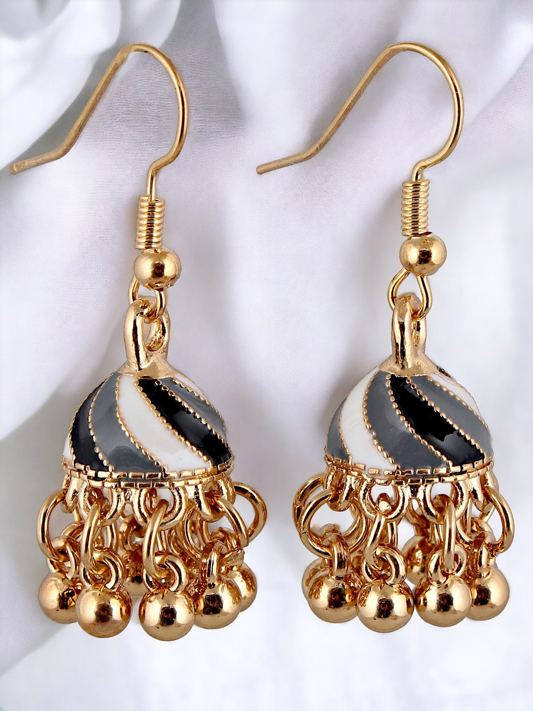 

LUCKY JEWELLERY Gold-Plated Contemporary Meenakari Jhumkas