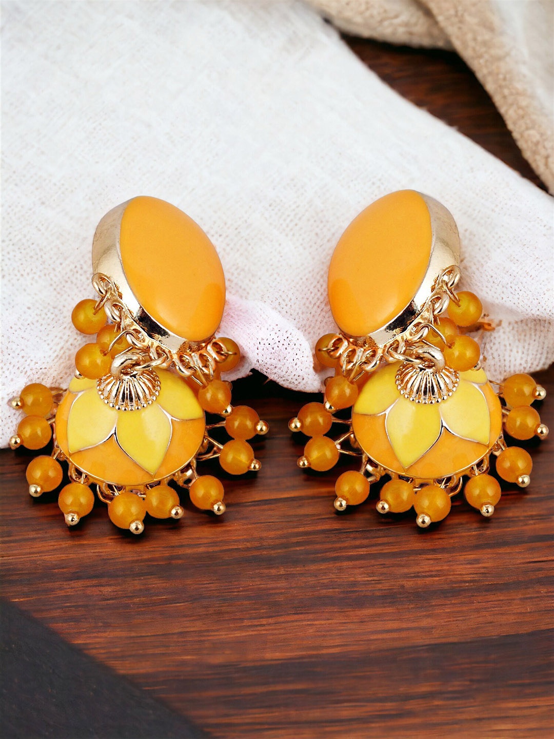 

LUCKY JEWELLERY Gold Plated Artificial Beads-Beaded Jhumkas