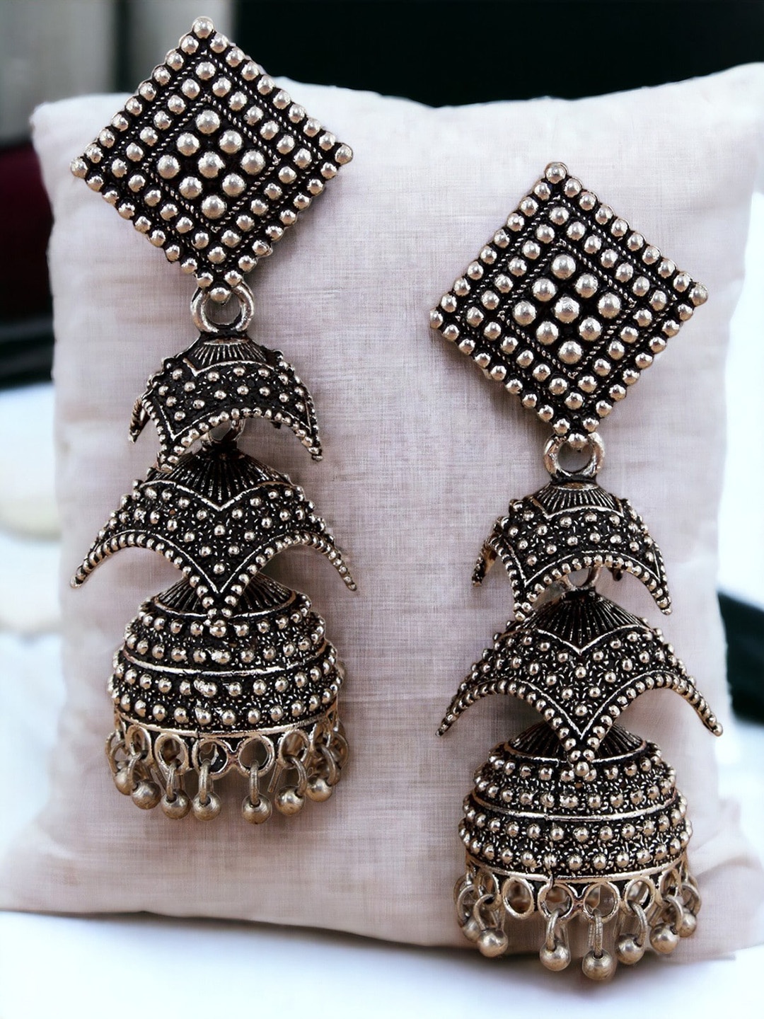 

LUCKY JEWELLERY German Silver-Plated Oxidised Jhumkas