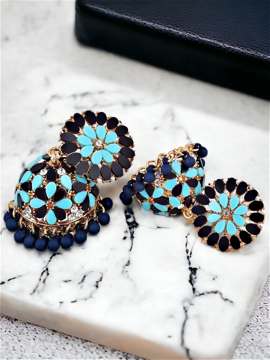 

LUCKY JEWELLERY Gold-Plated Dome Shaped Meenakari Jhumkas