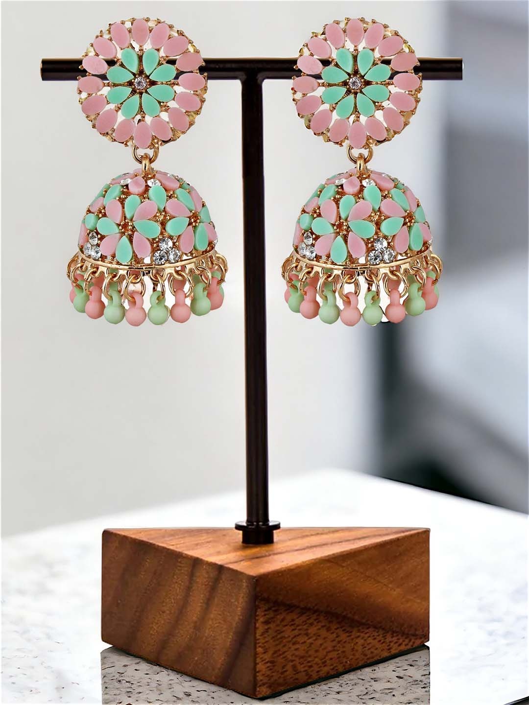 

LUCKY JEWELLERY Gold Plated Contemporary Jhumkas, Pink