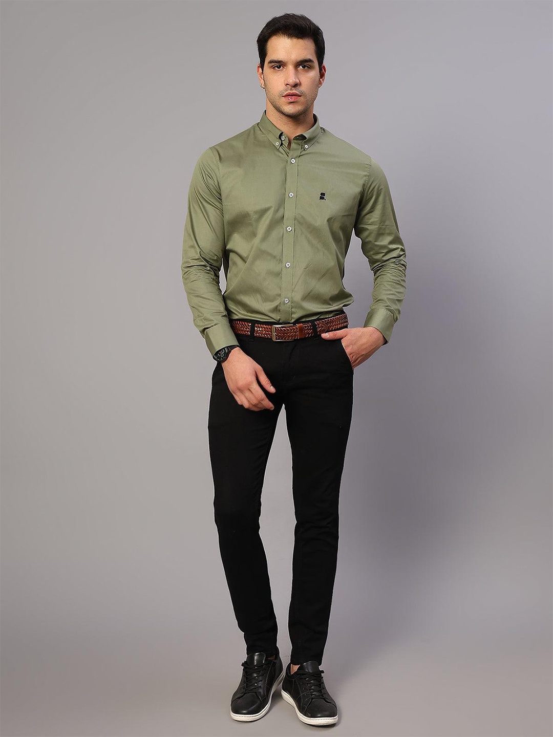 

SUMISO Button-Down Collar Comfort Slim Fit Formal Shirt, Green