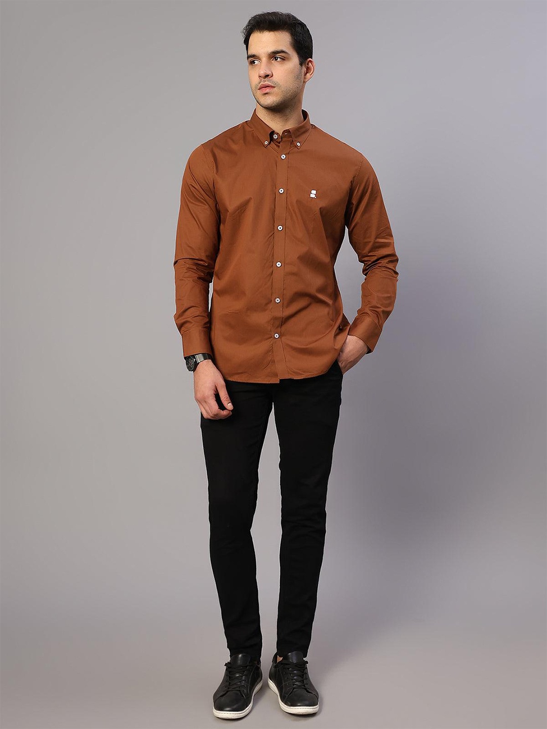 

SUMISO Button-Down Collar Comfort Slim Fit Formal Shirt, Brown
