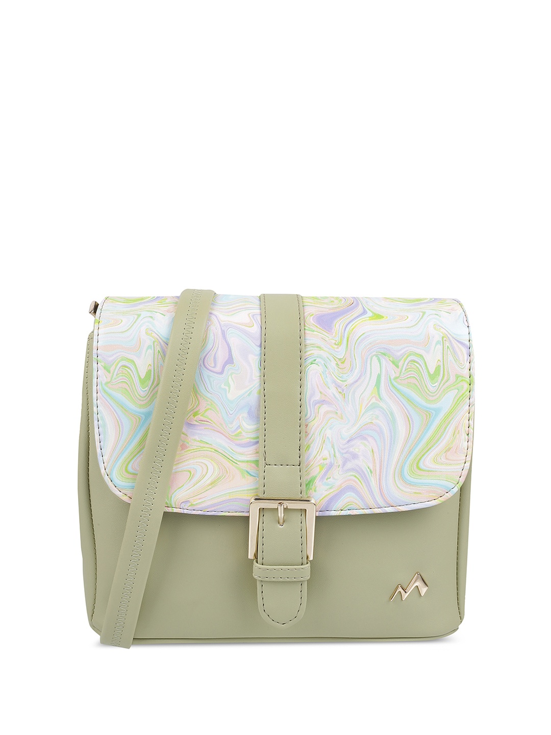 Metro Abstract Printed Oversized Structured Sling Bag, Green