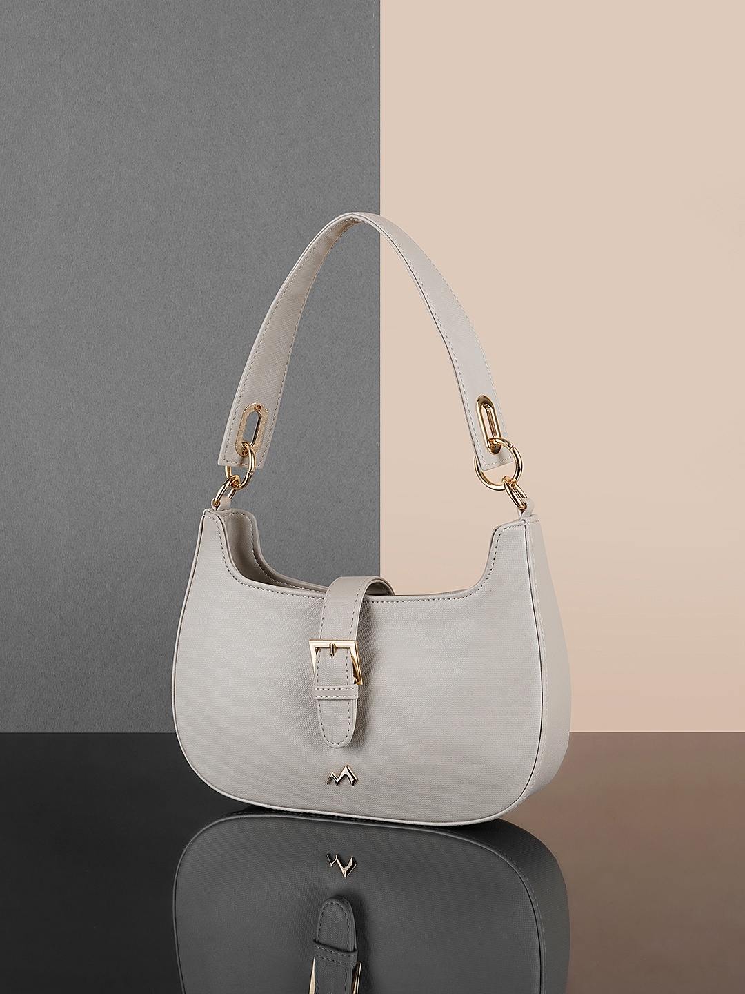 

Metro Textured Structured Handheld Bag With Buckle Detail, Beige