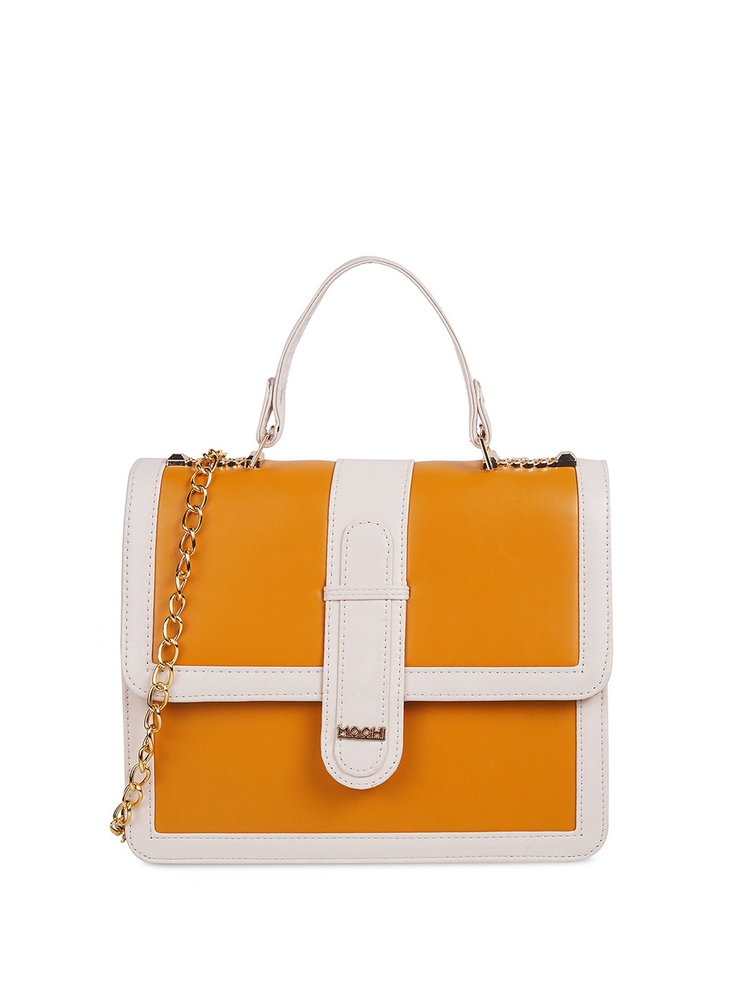 

Mochi Colourblocked Structured Satchel Bag With Buckle Detail, Yellow