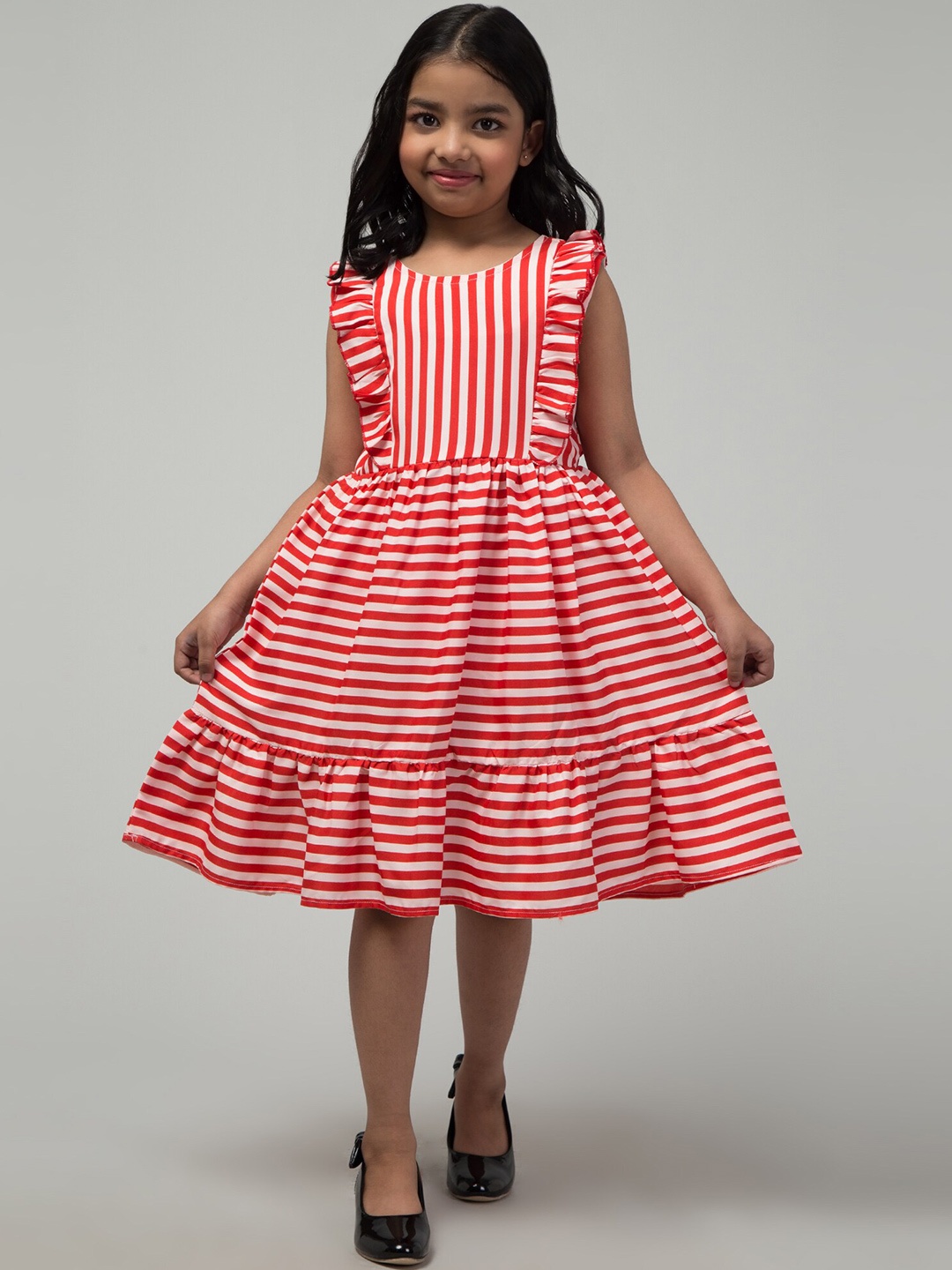 

BAESD Girls Striped Fit & Flare Dress, Red