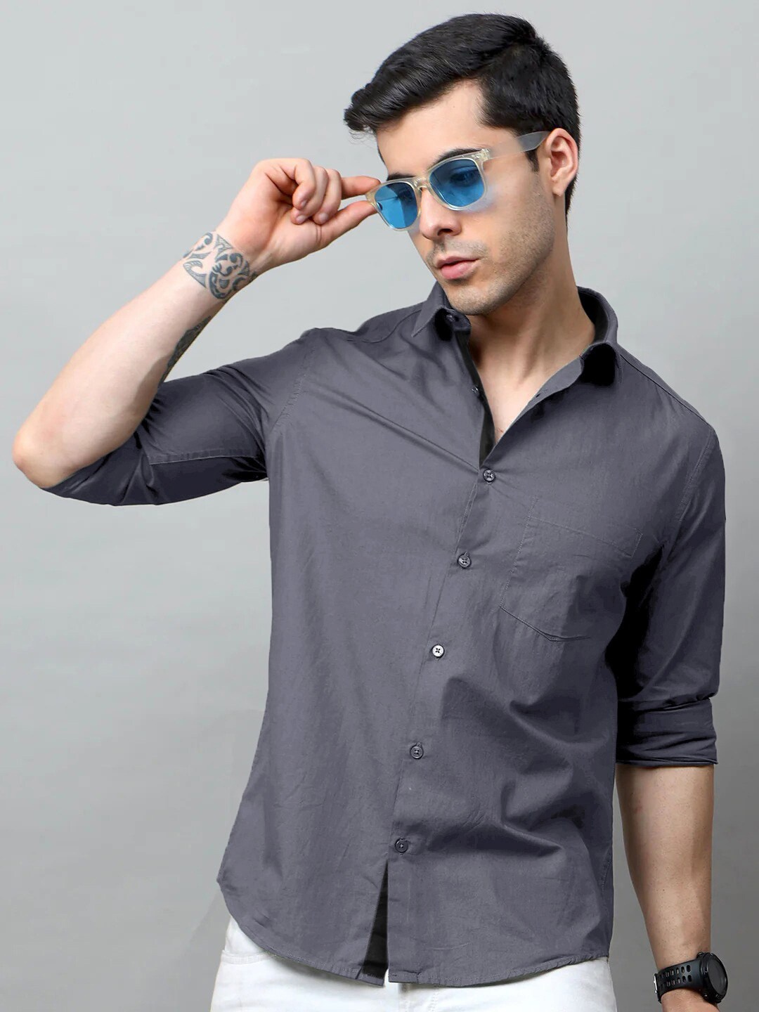 

Tee Projekt Spread Collar Cotton Standard Casual Shirt, Grey