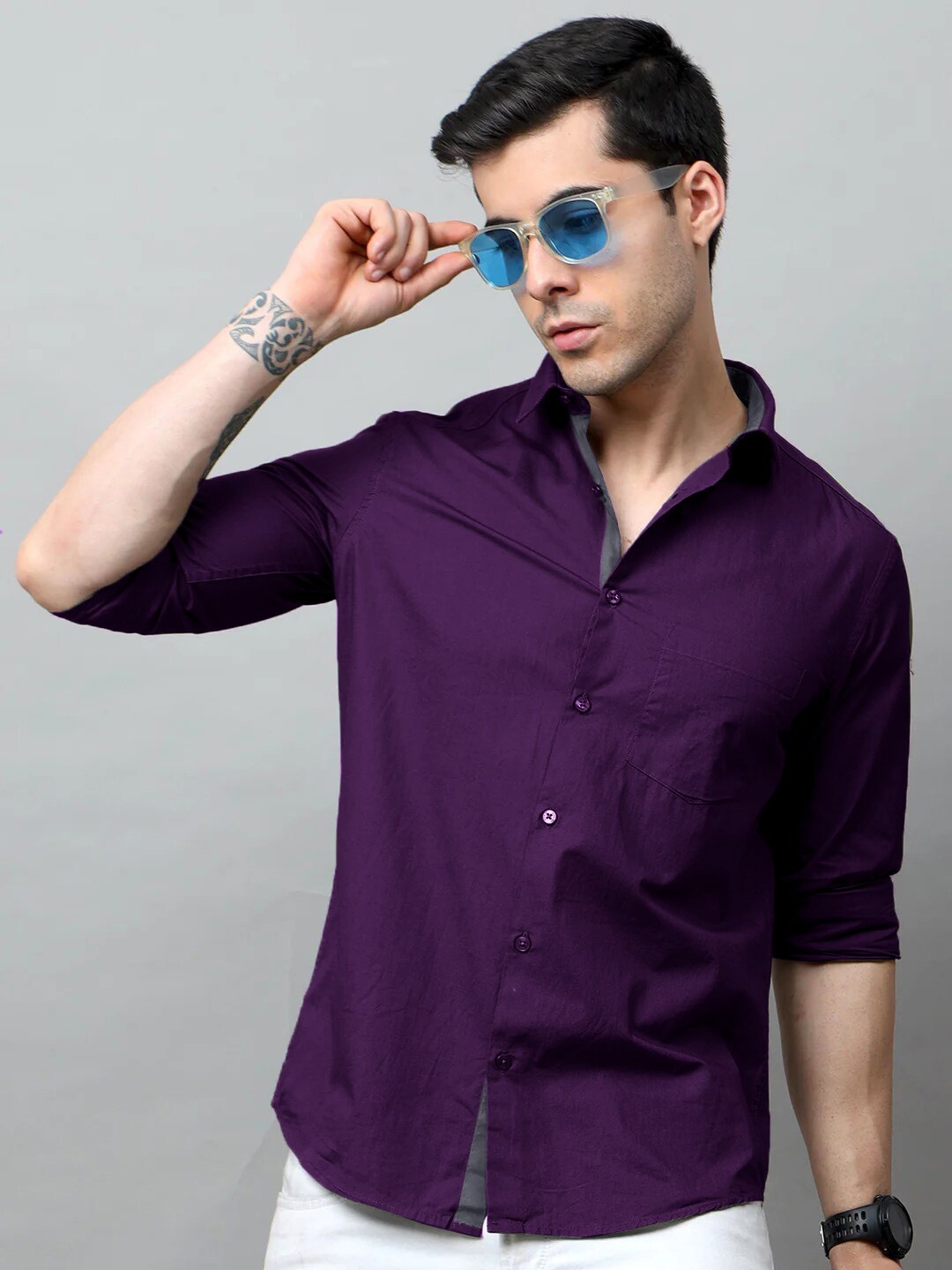 

Tee Projekt Standard Fit Spread Collar Cotton Casual Shirt, Purple