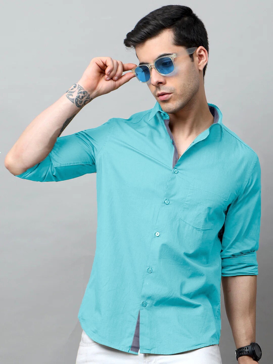 

Tee Projekt Spread Collar Cotton Standard Casual Shirt, Blue