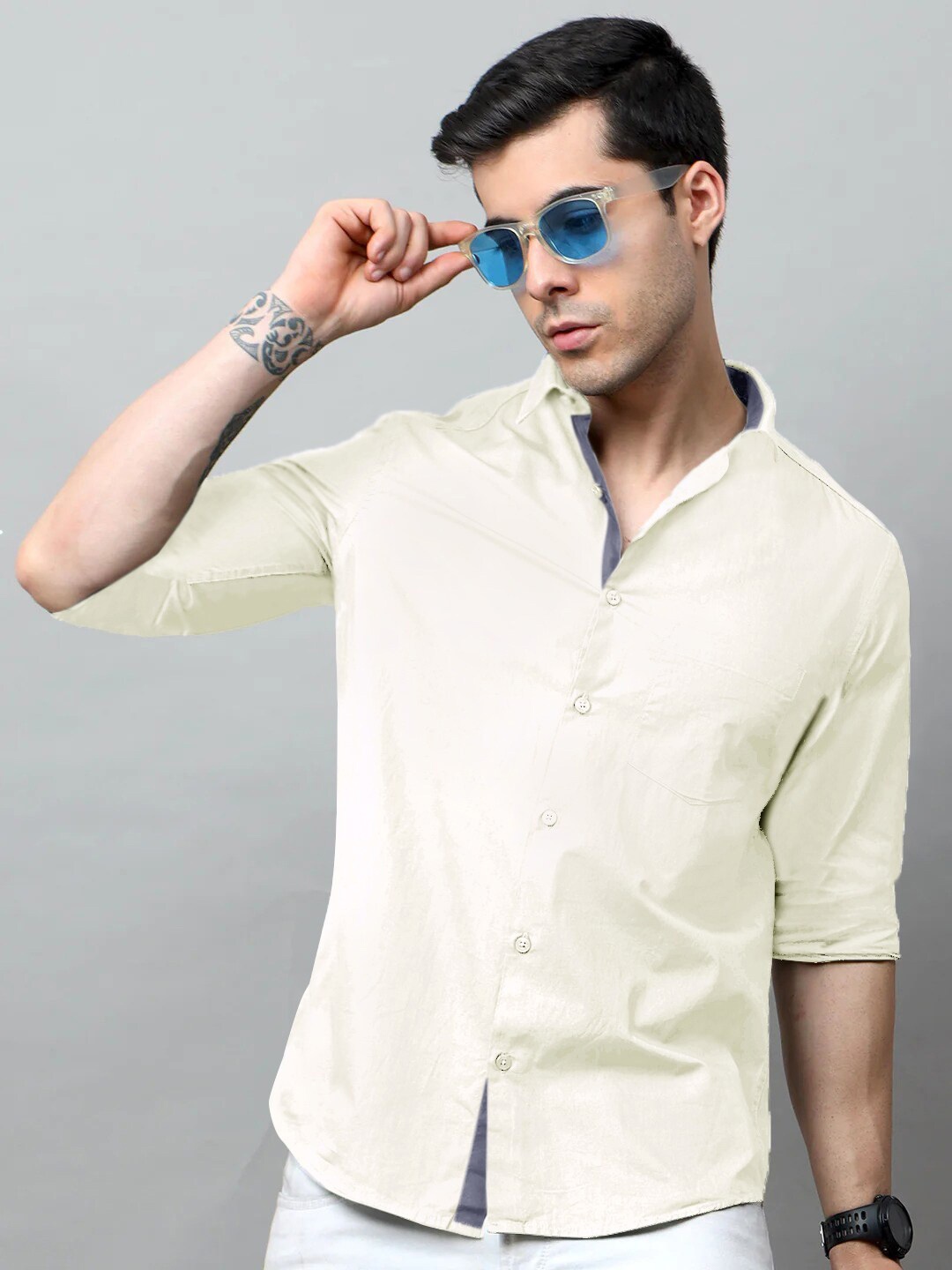 

Tee Projekt Standard Fit Spread Collar Cotton Casual Shirt, Cream