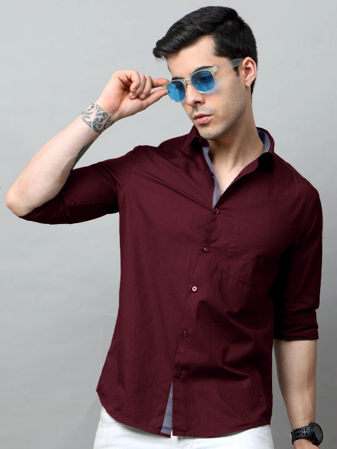 

Tee Projekt Spread Collar Cotton Standard Casual Shirt, Maroon