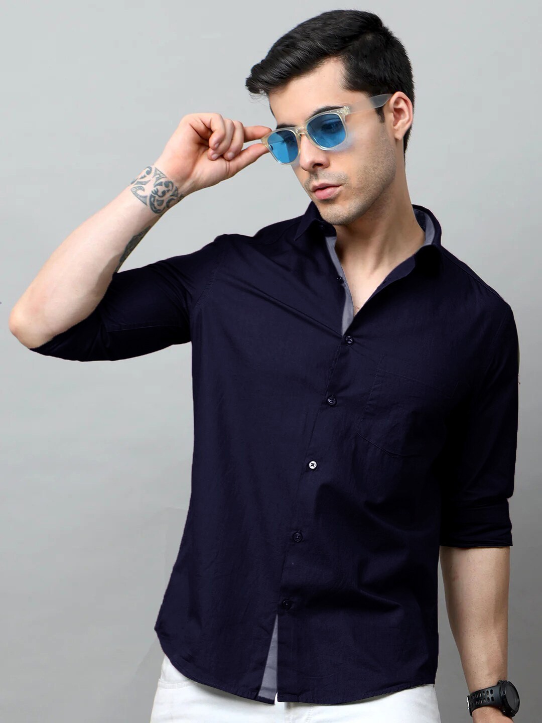 

Tee Projekt Spread Collar Cotton Standard Casual Shirt, Navy blue