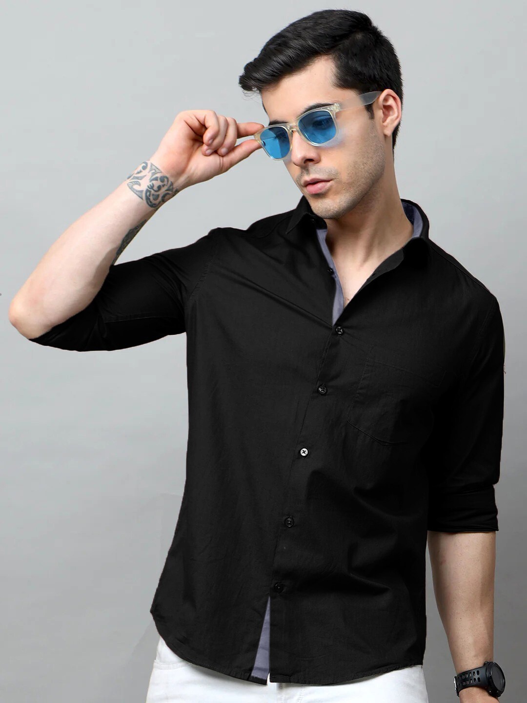 

Tee Projekt Spread Collar Cotton Standard Casual Shirt, Black