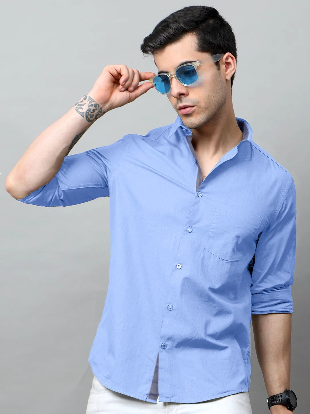 

Tee Projekt Standard Fit Spread Collar Cotton Casual Shirt, Blue