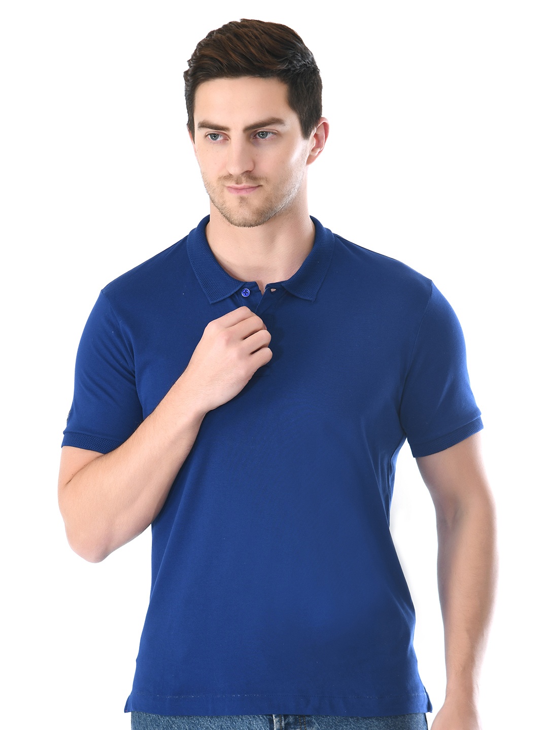 

playR Polo Collar Dri-FIT Cotton Casual T-shirt, Navy blue