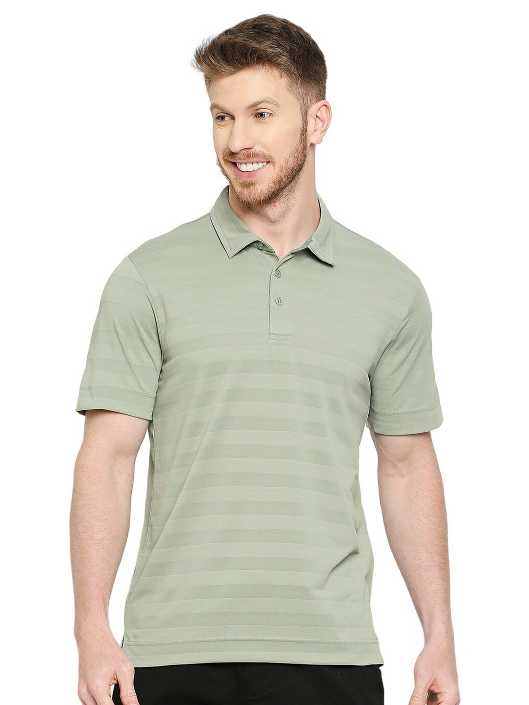

playR Polo Collar Short Sleeves Striped Regular Fit Dri-FIT T-shirt, Green