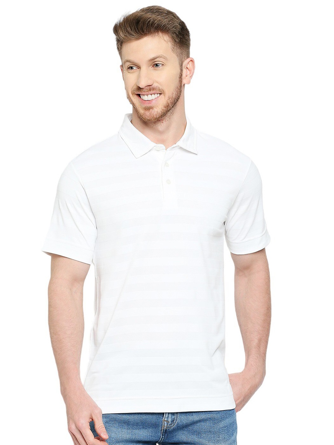 

playR Polo Collar Short Sleeves Striped Regular Fit Dri-FIT T-shirt, White