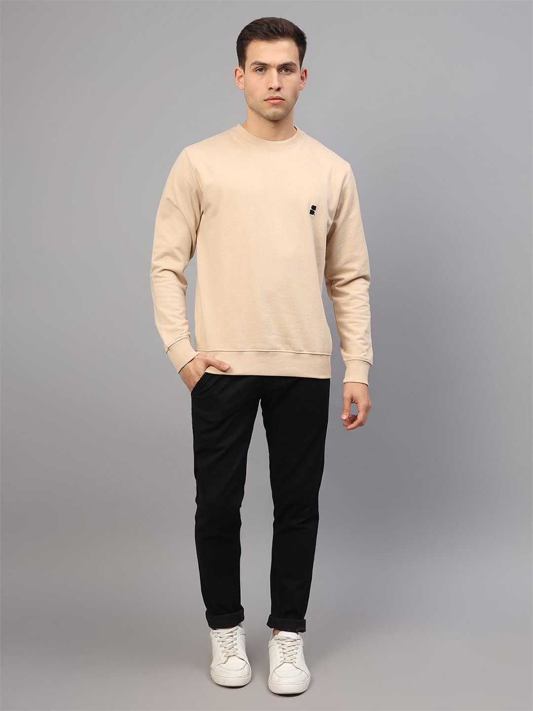 

SUMISO Round Neck Long Sleeves Pullover Sweatshirt, Beige