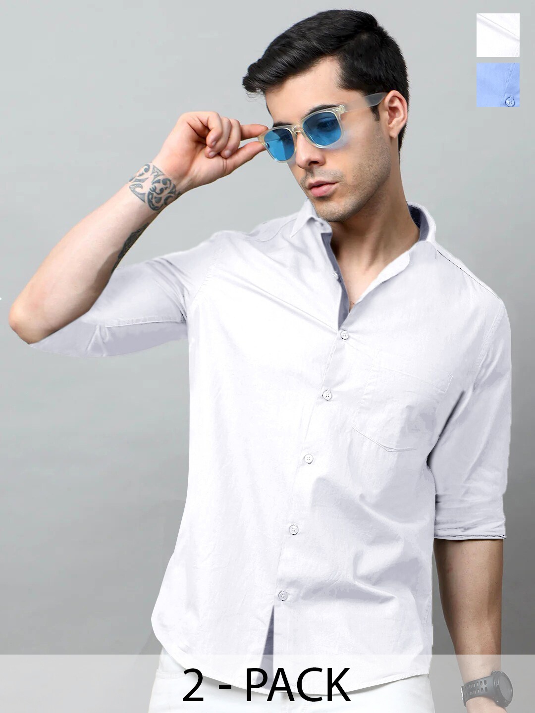 

Tee Projekt Pack of 2 Standard Fit Spread Collar Cotton Casual Shirts, White