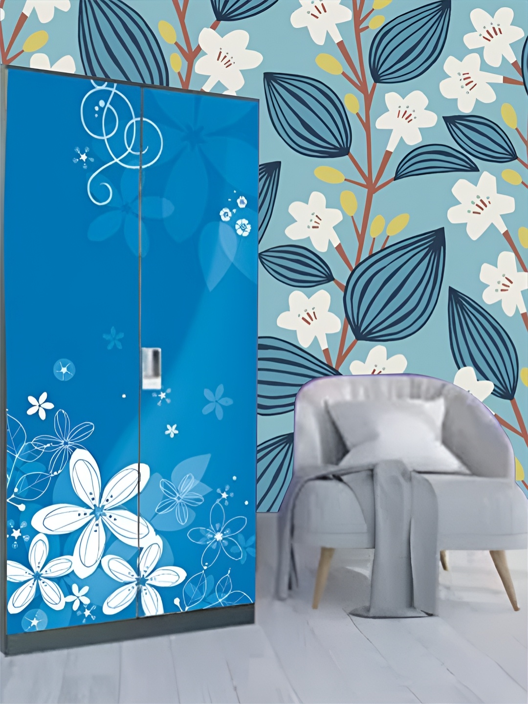 

KSHIRSA Blue & White Floral Printed Self-Adhesive 3D Wallpaper