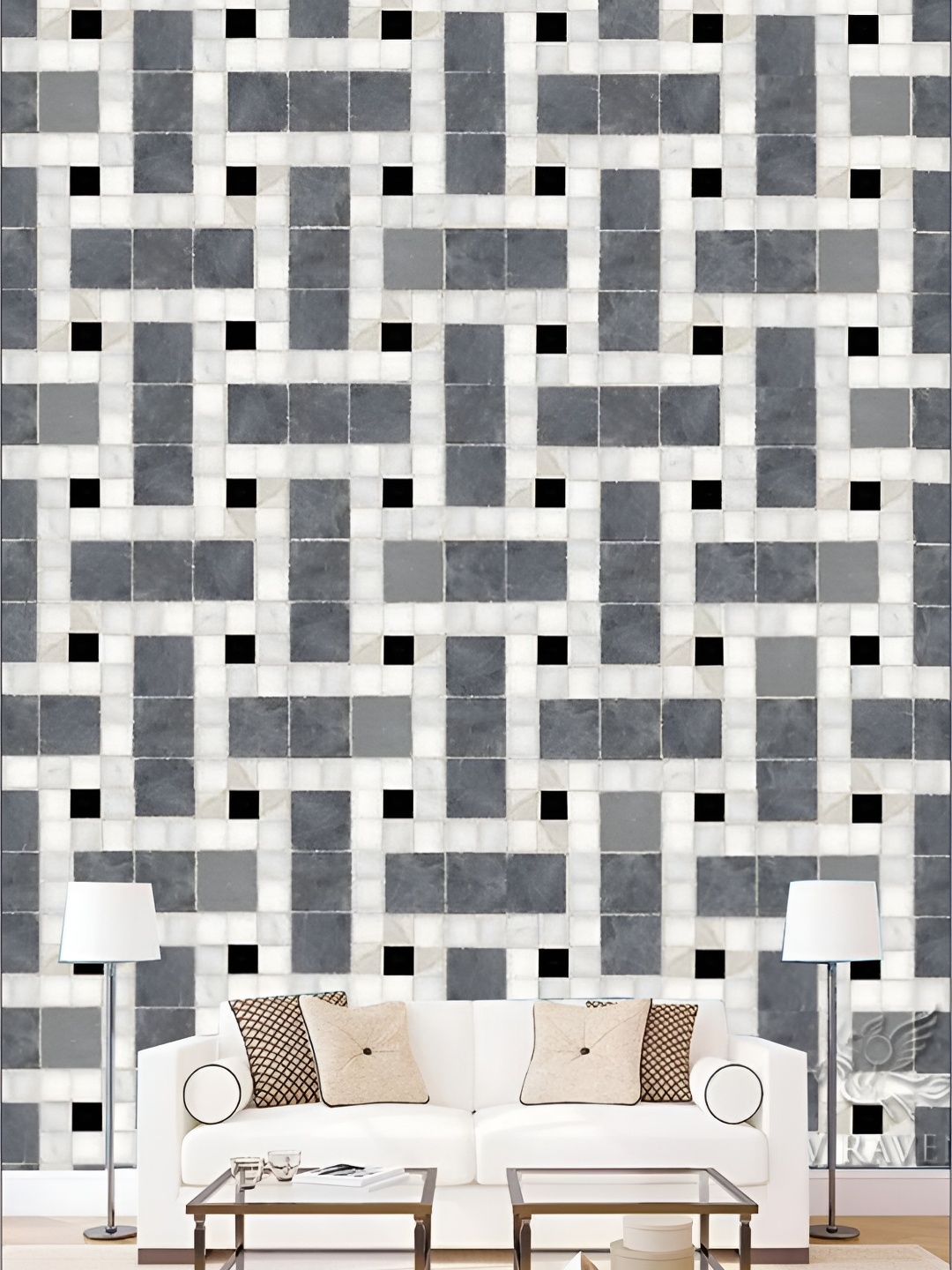 

KSHIRSA Grey & White Geometric Printed Self-Adhesive 3D Wallpaper