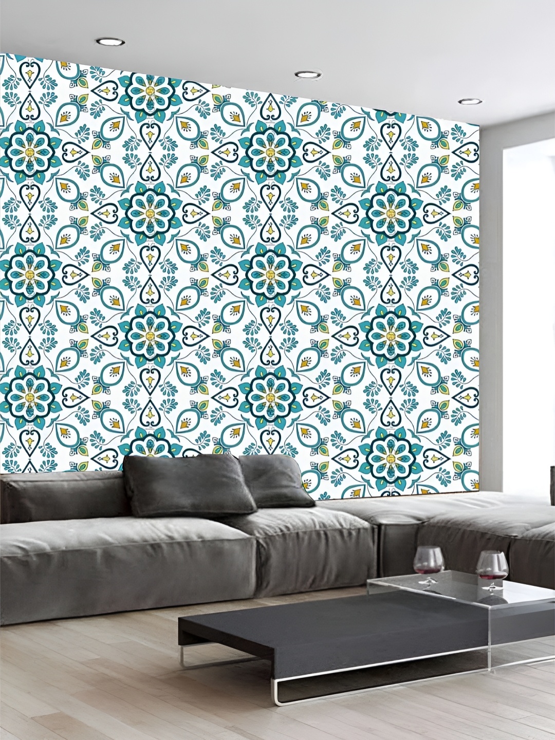 

KSHIRSA White & Green Floral Printed Self-Adhesive 3D Wallpaper