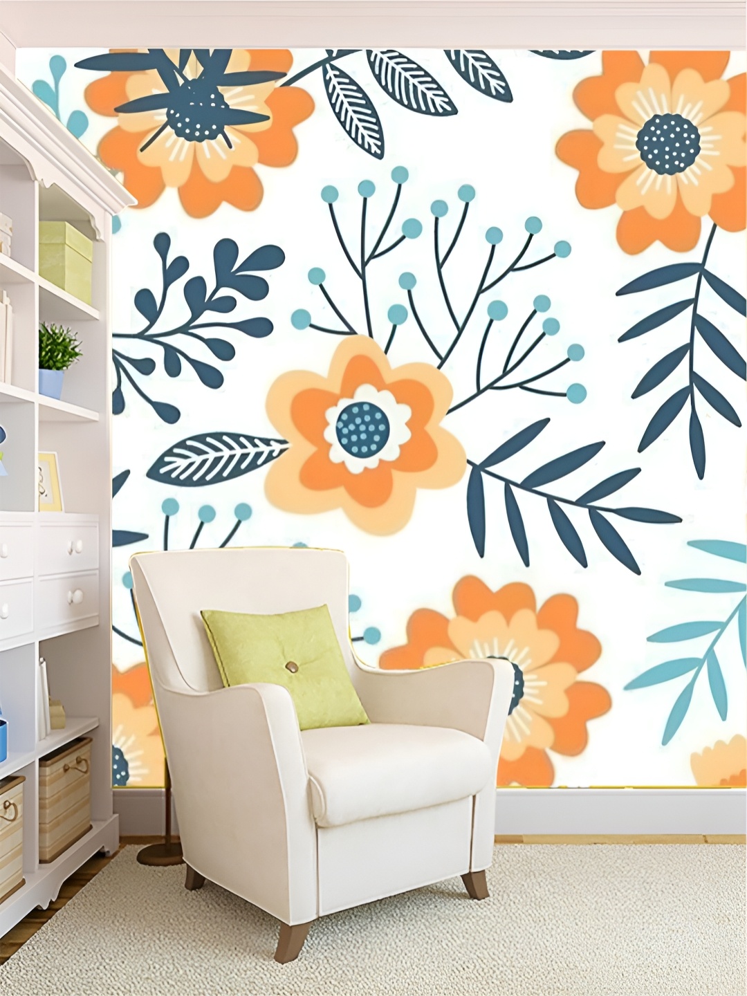 

KSHIRSA White & Blue Floral Printed Self-Adhesive 3D Wallpaper