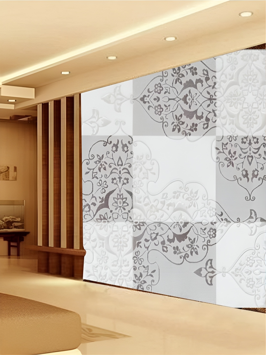 

KSHIRSA Grey & White Ethnic Motifs Printed Printed Self-Adhesive 3D Wallpaper