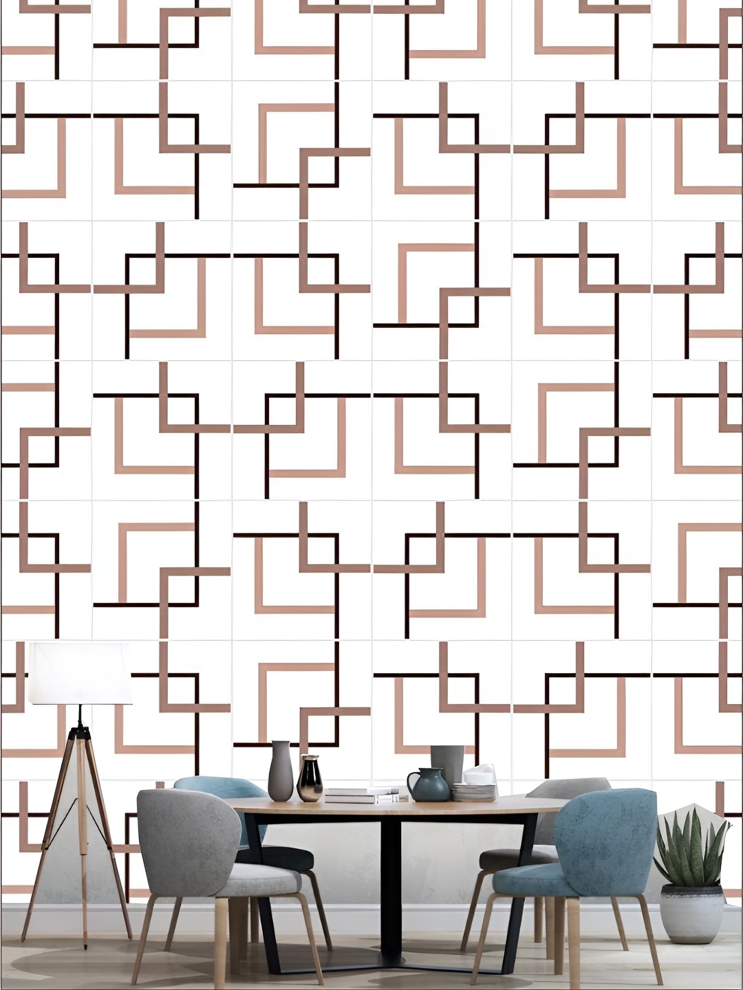 

KSHIRSA White & Brown Geometric Printed Self-Adhesive 3D Wallpaper