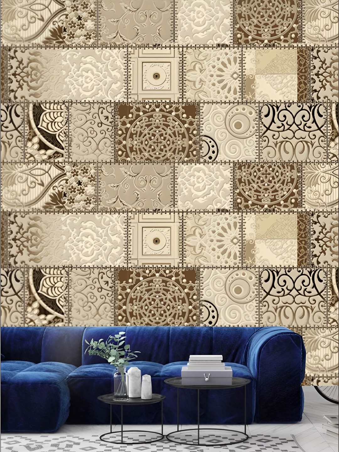 

KSHIRSA Beige & Brown Ethnic Motifs Printed Self-Adhesive 3D Wallpaper