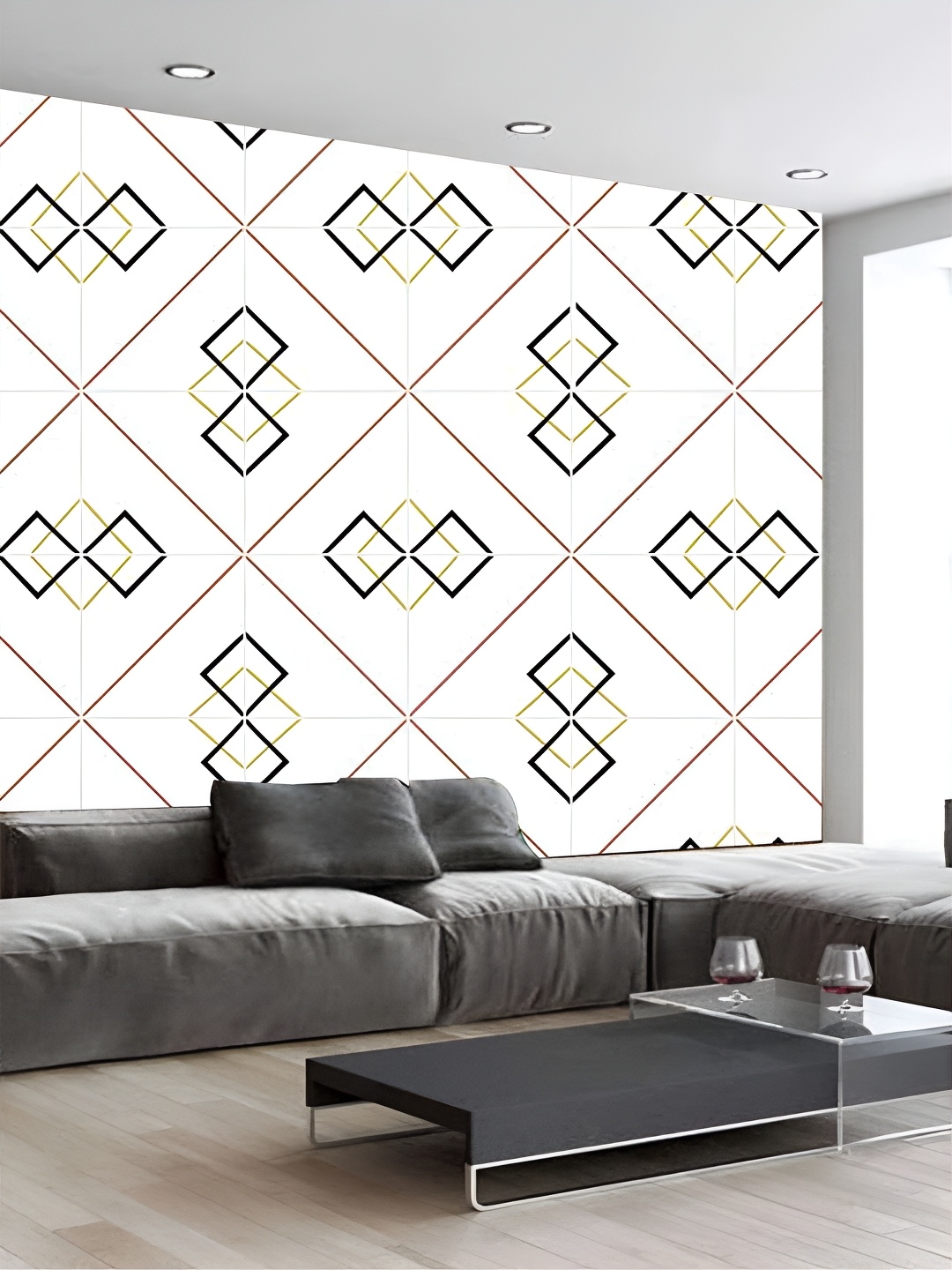 

KSHIRSA White & Black Geometric Printed Self-Adhesive 3D Wallpaper