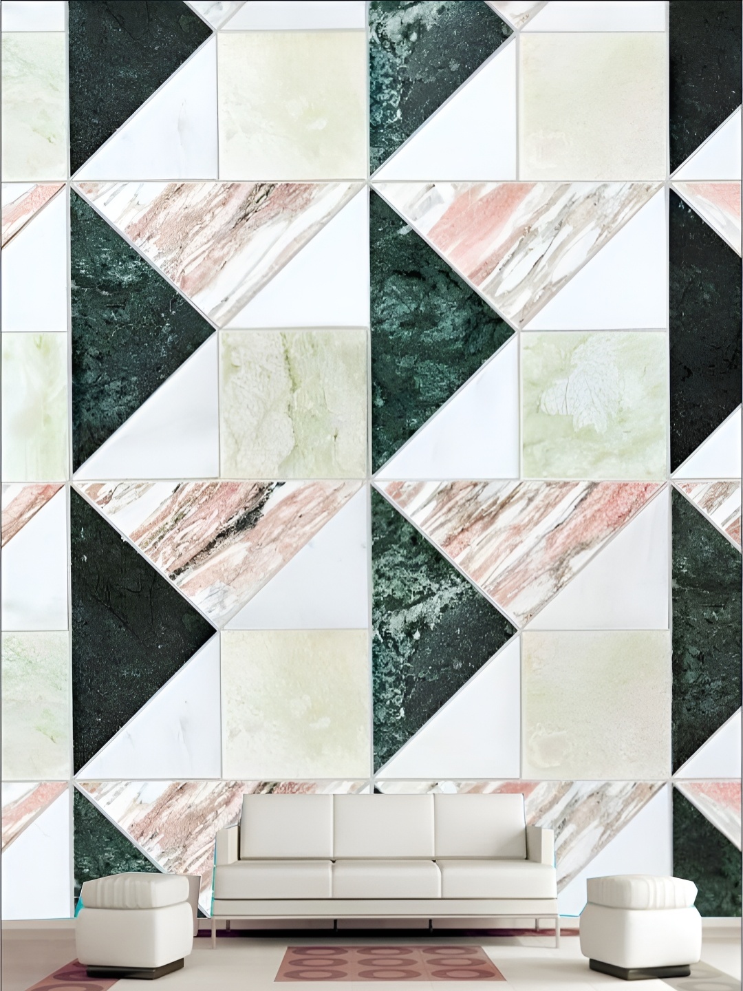 

KSHIRSA Off White & Green Geometric Printed Self-Adhesive 3D Wallpaper