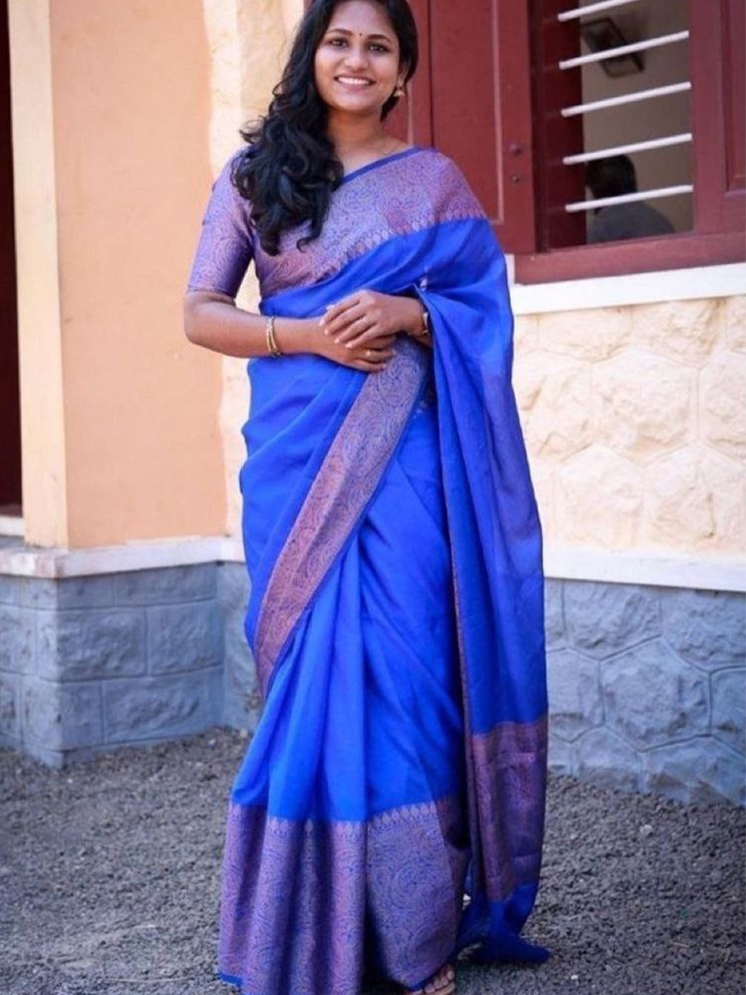 

KALINI Zari Jacquard Kanjeevaram Saree, Blue