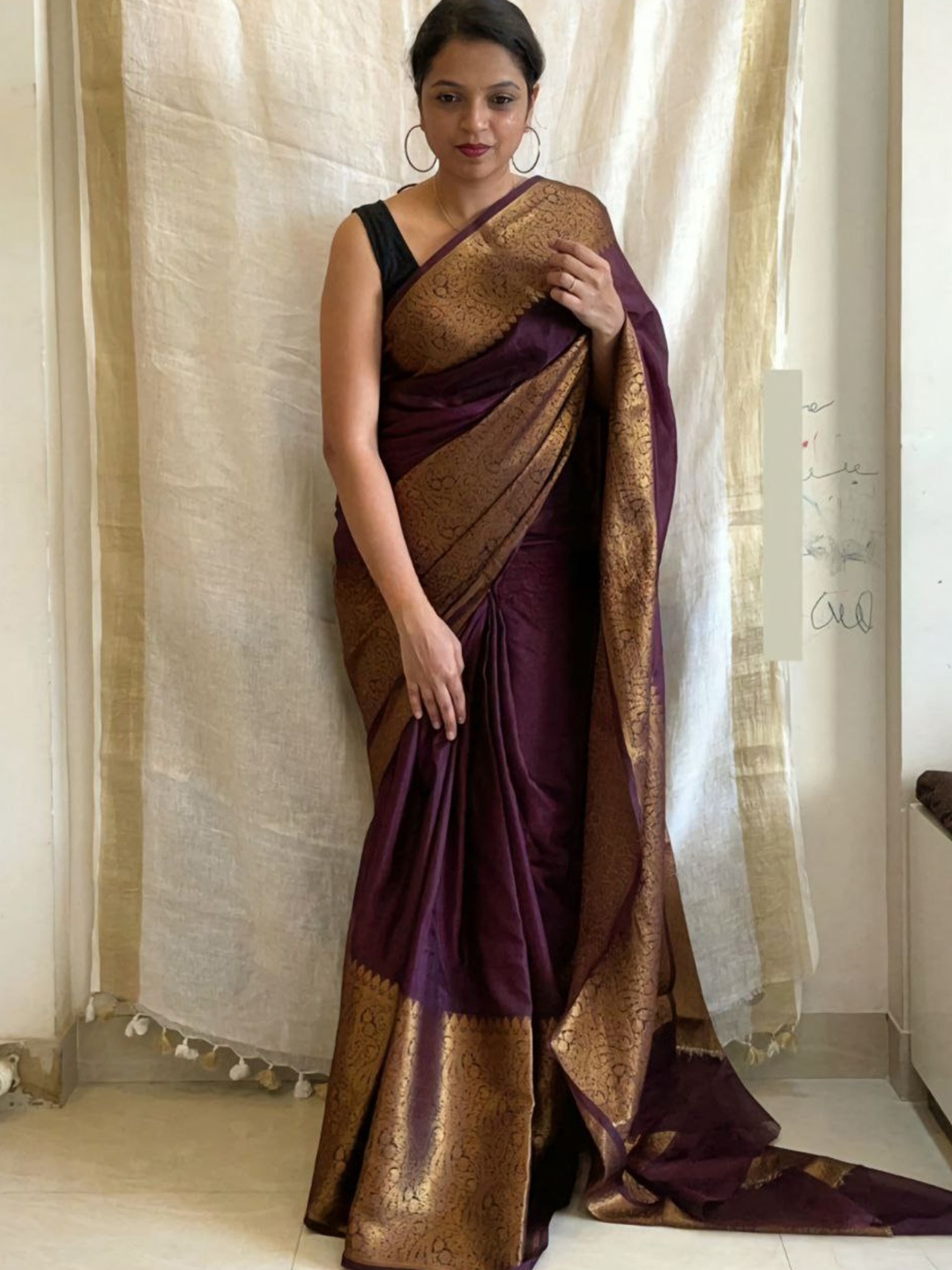 

KALINI Zari Kanjeevaram Saree, Purple