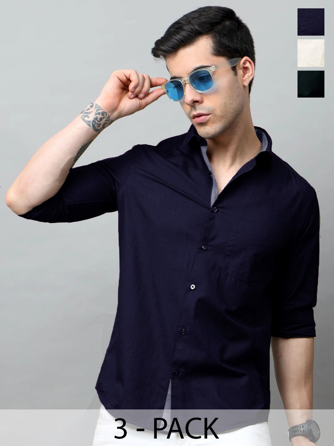 

Tee Projekt Standard Long Sleeves Cotton Opaque Formal Shirt, Blue