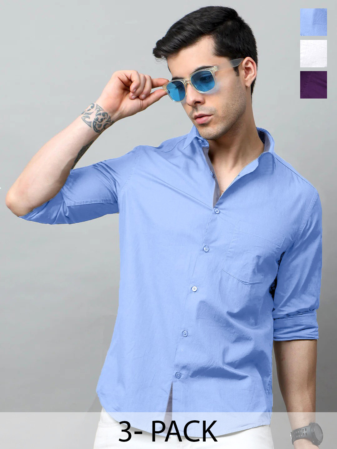 

Tee Projekt Standard Long Sleeves Cotton Opaque Formal Shirt, Blue