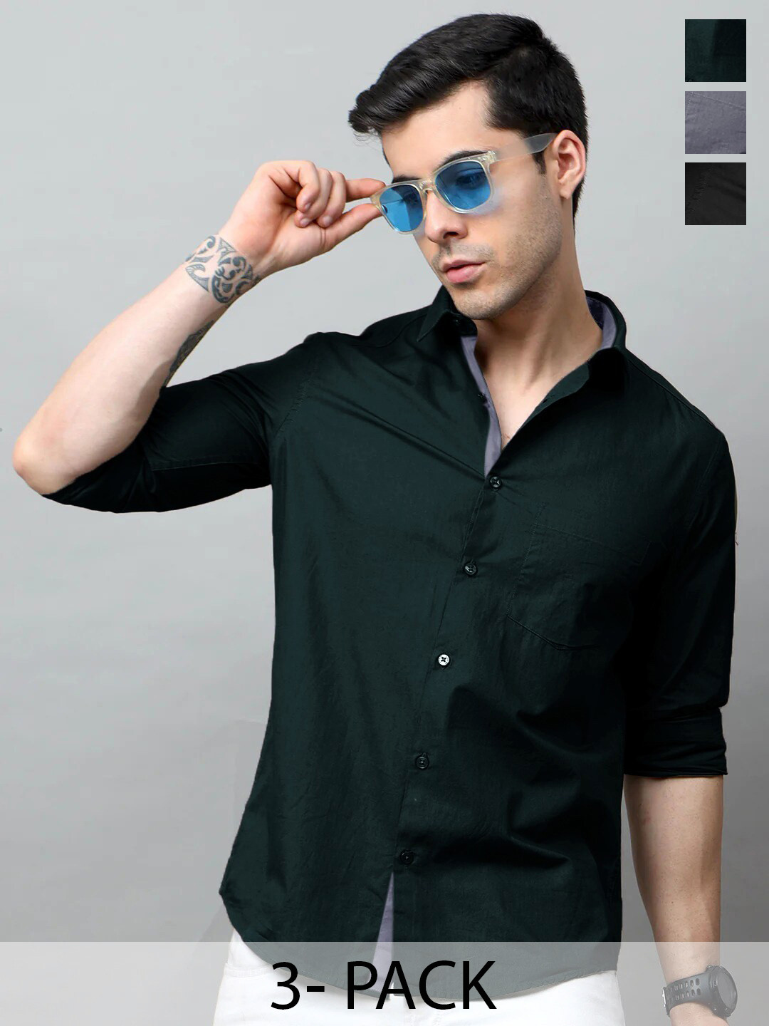 

Tee Projekt Standard Long Sleeves Cotton Opaque Formal Shirt, Green