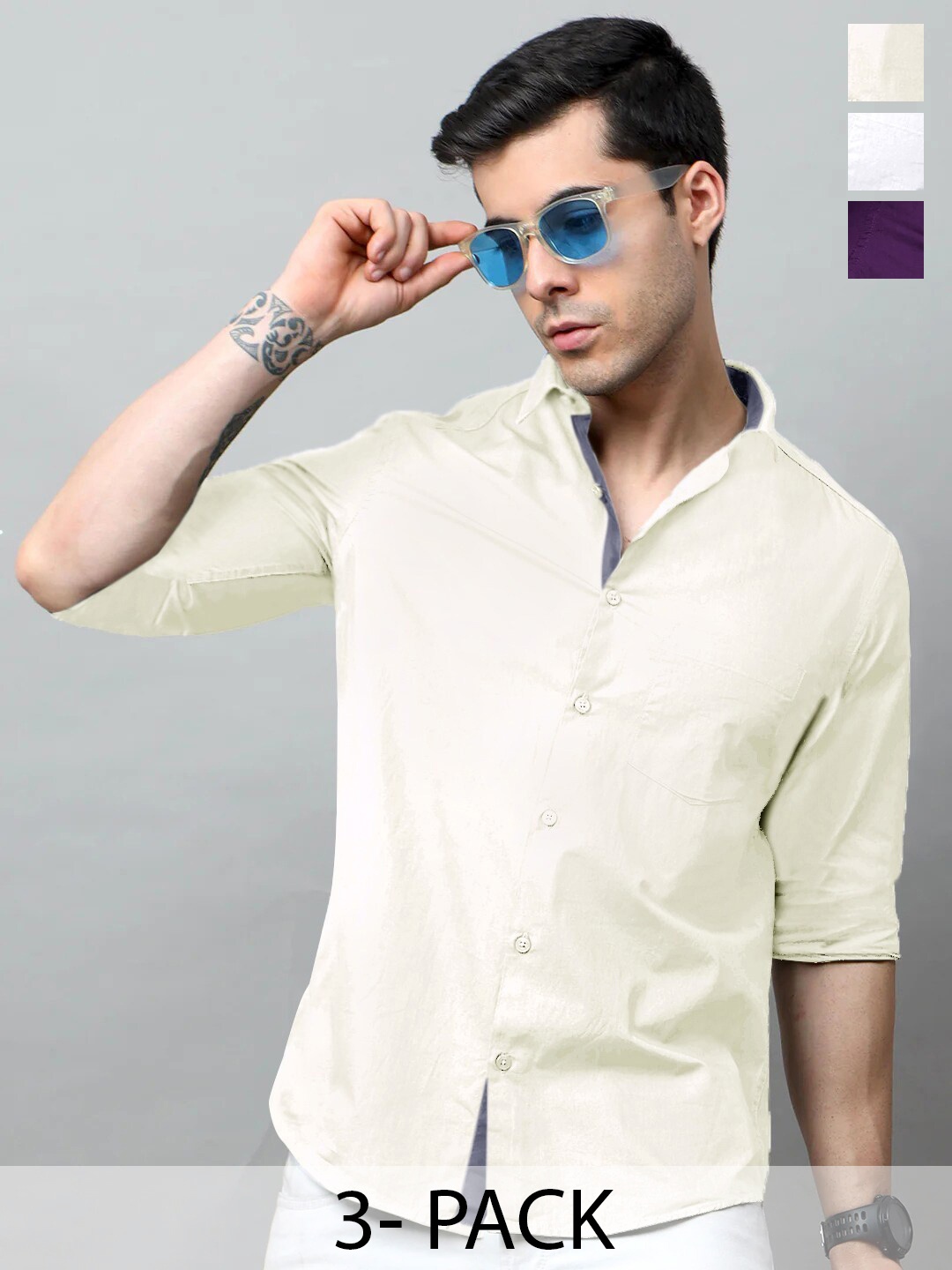 

Tee Projekt Standard Long Sleeves Cotton Opaque Formal Shirt, Off white