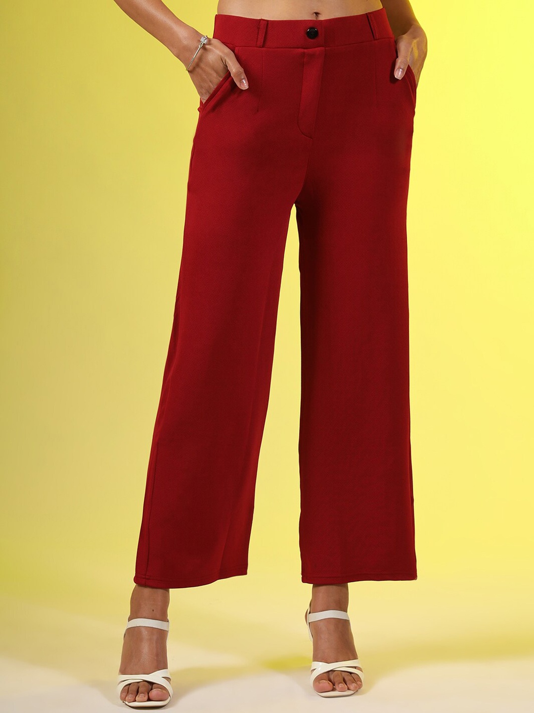 

ASPORA Women Relaxed Straight Leg Straight Fit Trousers, Red