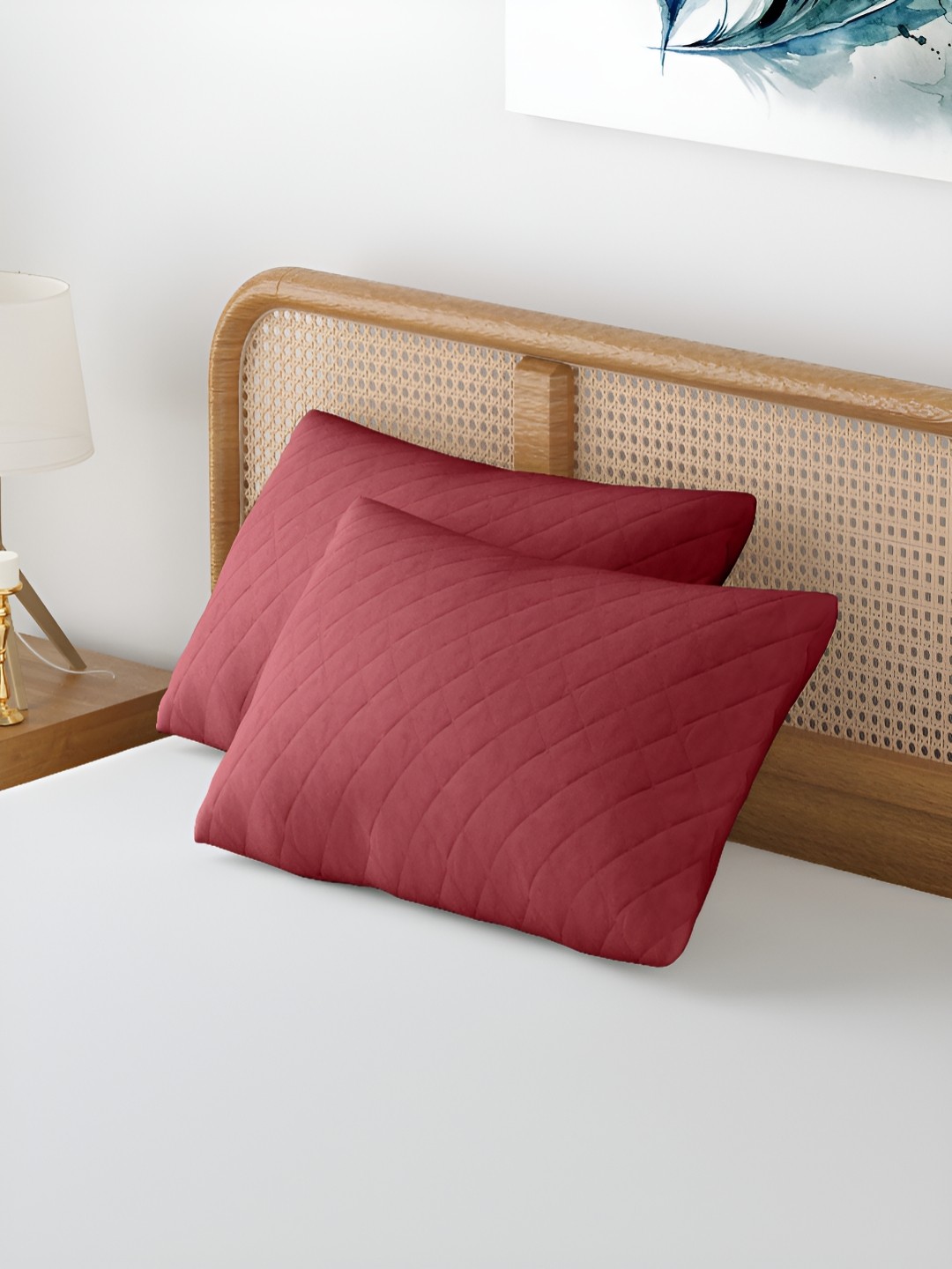 

CURIOUS LIFESTYLE 2 Pieces Geometric Self Design Pure Cotton Rectangle Pillow Covers, Maroon