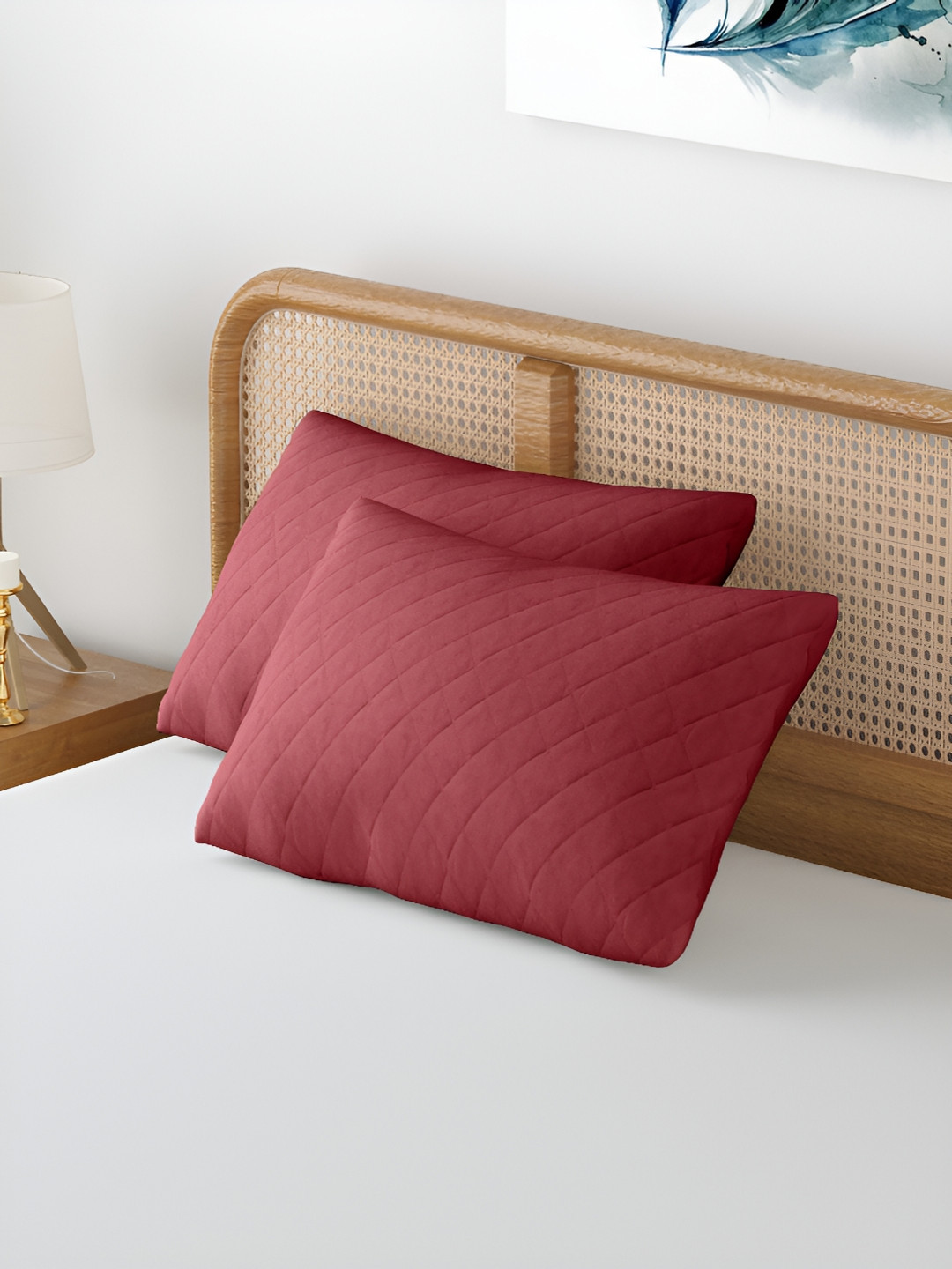 

CURIOUS LIFESTYLE Maroon 2 Pieces Solid Pure Cotton Rectangle Pillow Covers