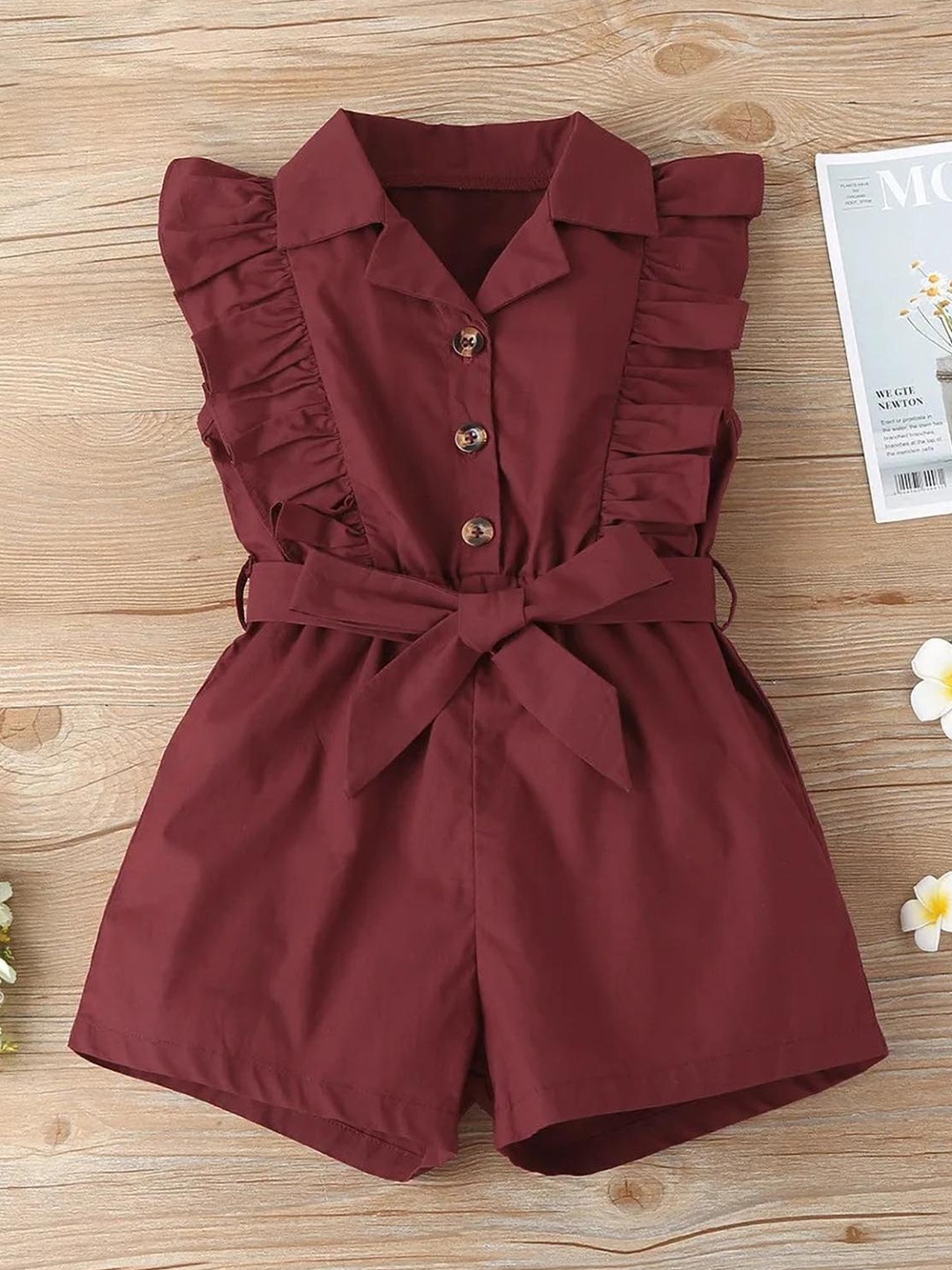 

LYTIX Girls Cotton Shirt Collar Sleeveless Fit & Flare Casual Dress, Maroon