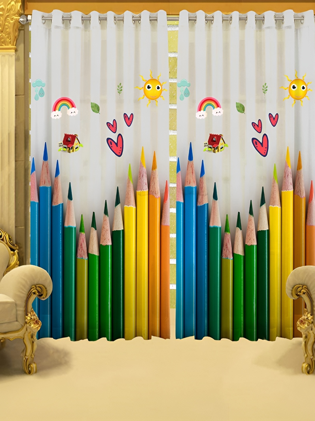 

JUBILANT HOME FASHION White & Brown 2 Pieces Quirky Room Darkening Door Curtains