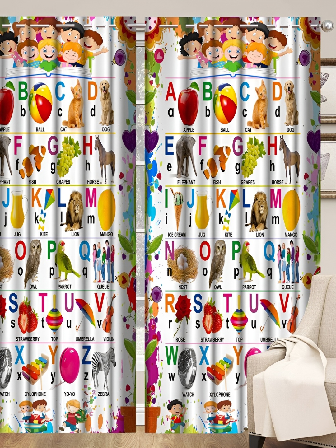 

JUBILANT HOME FASHION White & Brown 2 Pieces Quirky Room Darkening Door Curtains