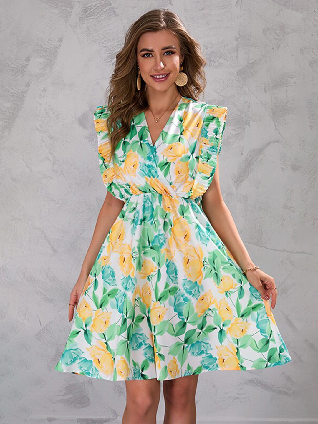 

StyleCast x Revolte V-Neck Floral Printed Fit & Flare Dress, Green